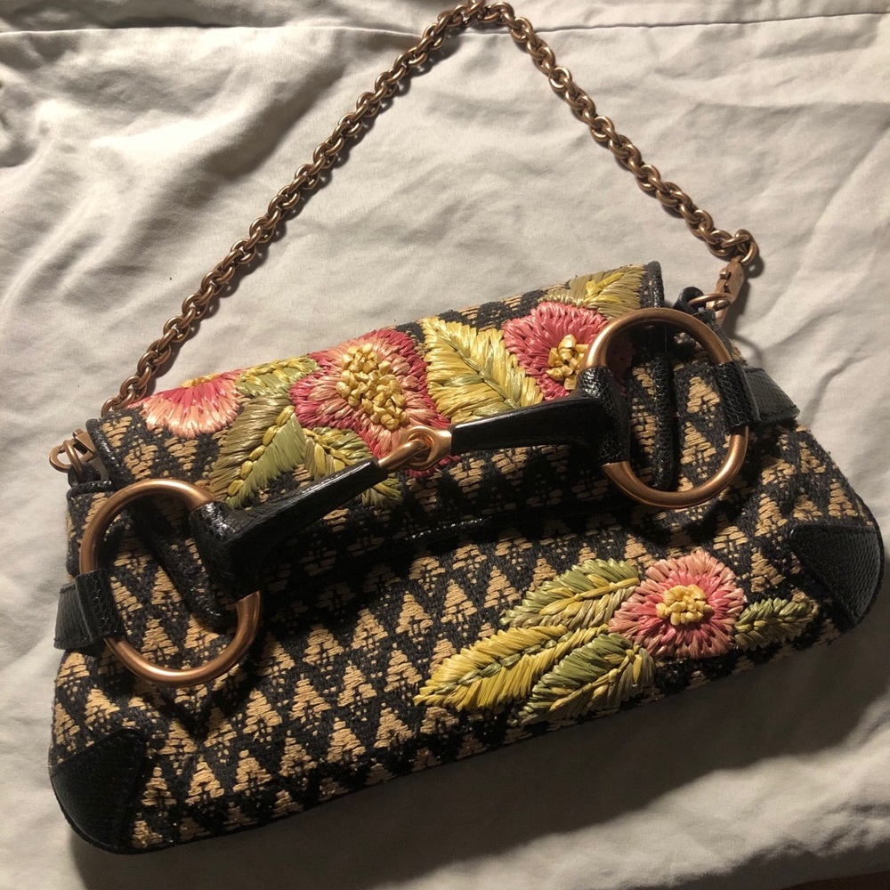 Gucci Horsebit Embroidered Shoulder Clutch
